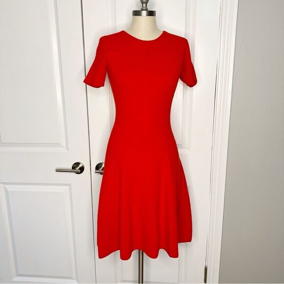 HUGO BOSS Fleala Knit Fit & Flare Dress Red Size Small - Picture 1 of 13